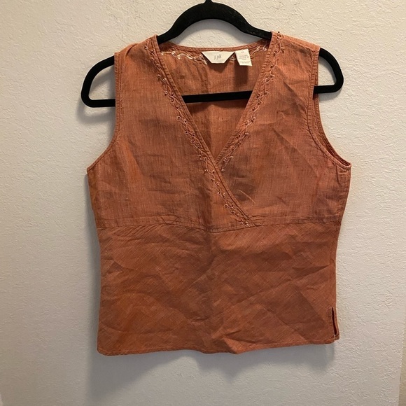J. Jill 100% Linen Beaded Boho Indie Crossover Top Size 10 - Picture 1 of 5